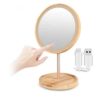 bamboo wood usb chargeable led vanity mirror lights for makeup dressing table with touch sensor 3 level brightness desktop light