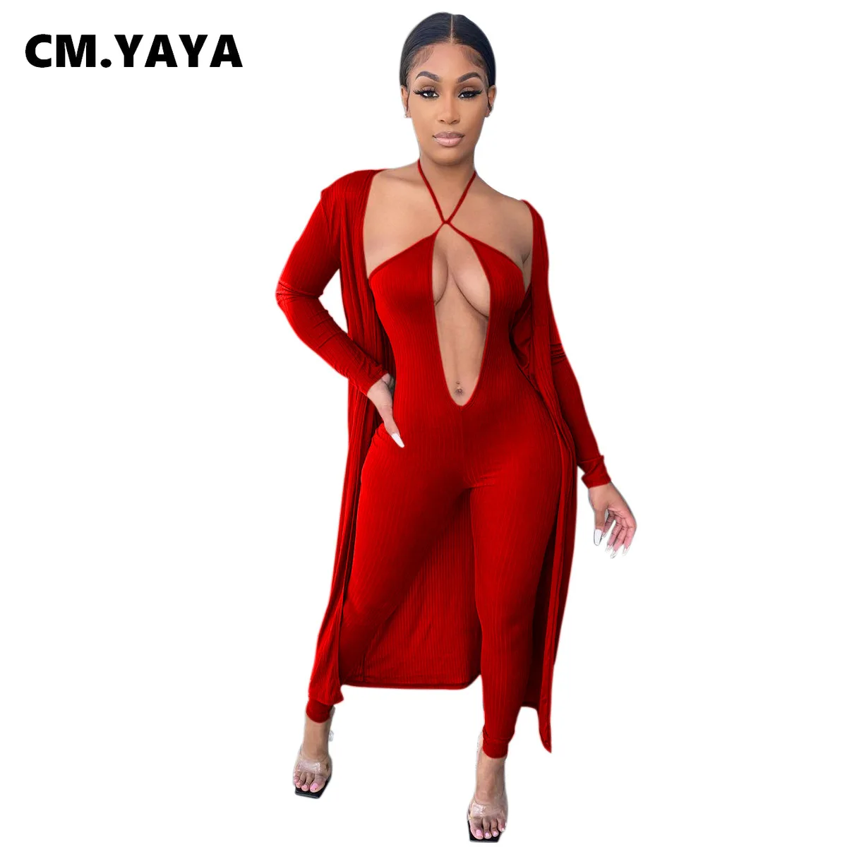 Женский комплект из 2 предметов CM.YAYA однотонный Облегающий комбинезон с лямкой на
