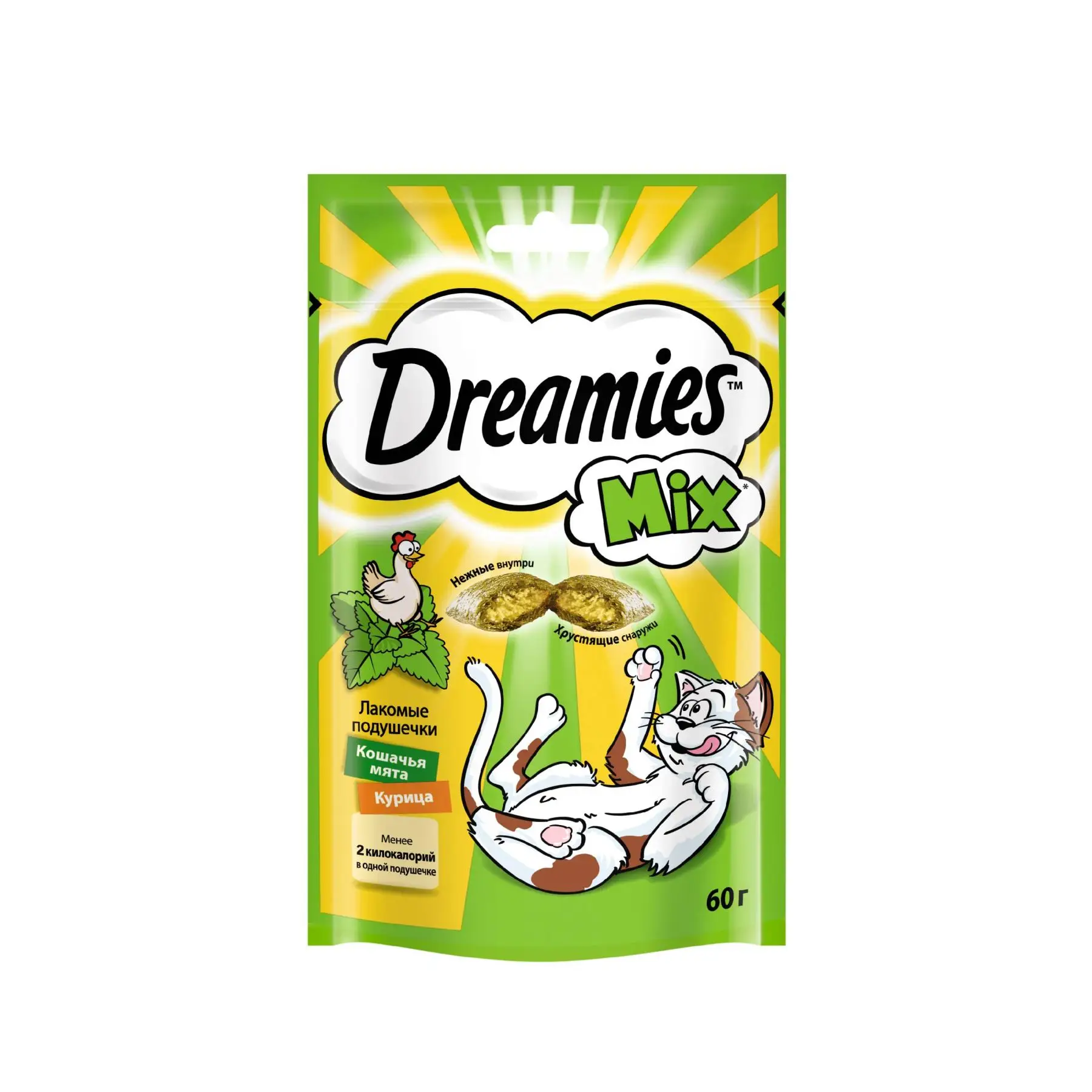 Лакомство для кошек Dreamies подушечки с мятой+курицей 6 шт по 60г|Кошачьи лакомства и