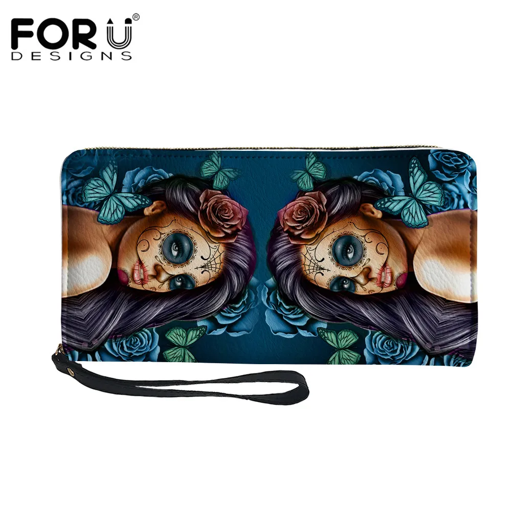 

FORUDESIGNS Personalized Gothic Girl Print Wallet Casual Ladies Zipper Wallet High Quality Waterproof Pu Leather Bag for Women