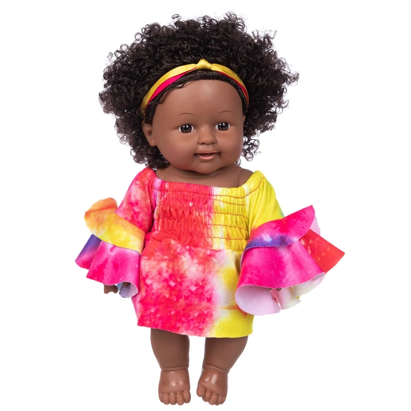 Realistic Vinyl Baby Girl Doll - Reborn 12inch African American Doll - Black Curly Hair Kids Birthday Gift Festival Present images - 6