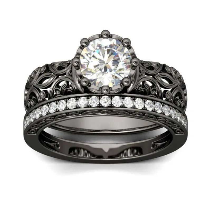 

Black Gold Hollow Inlaid White Zircon Female Ring Gift Jewelry Ring Wholesale