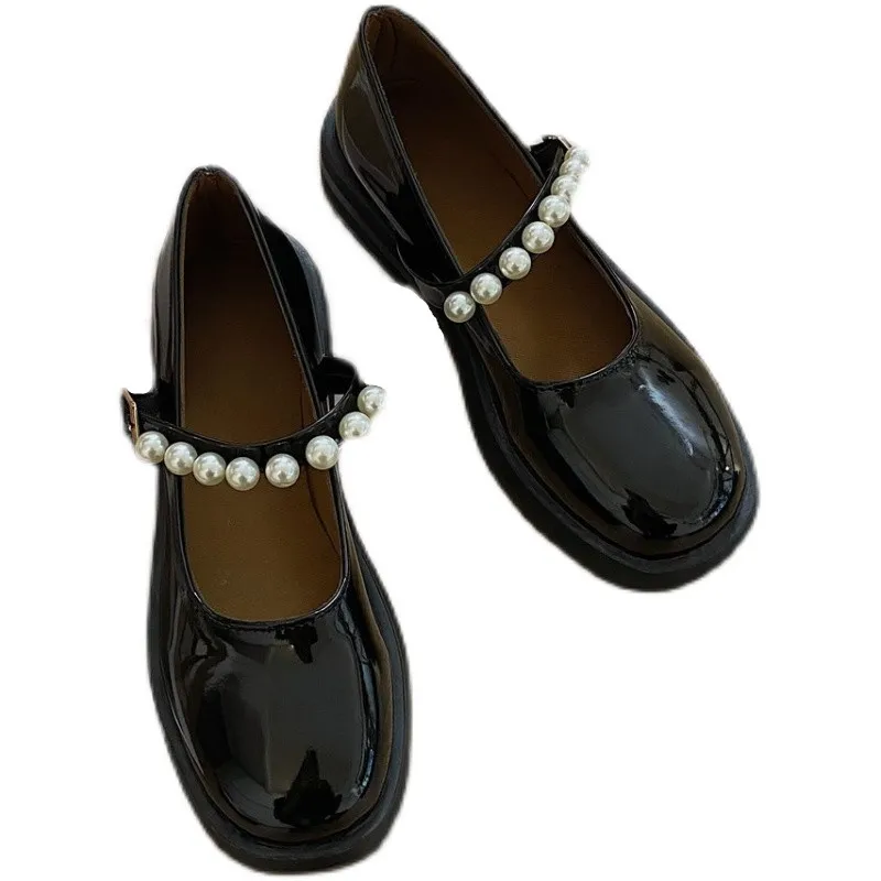 

Vintage British Mary Jane small leather shoes Japanese college style small leather shoes round head pearl buckle women's shoes