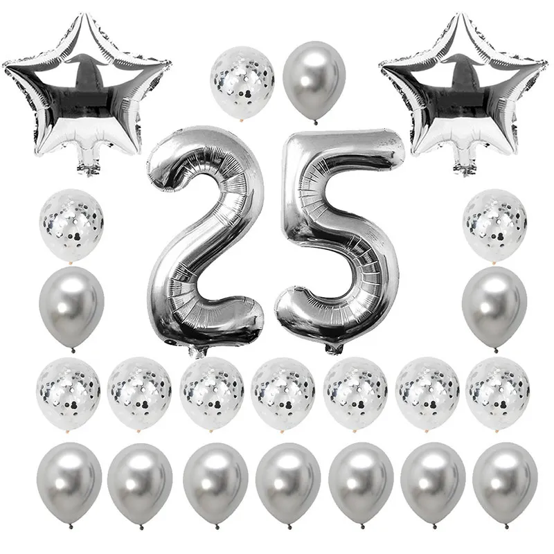 24pcs silver 38 шт. 32 дюйма розовое золото номер 25 фольга гелиевые шары 25 день рождения украшения 25 лет 25 день рождения поставки Globos - Цвет: 24pcs silver