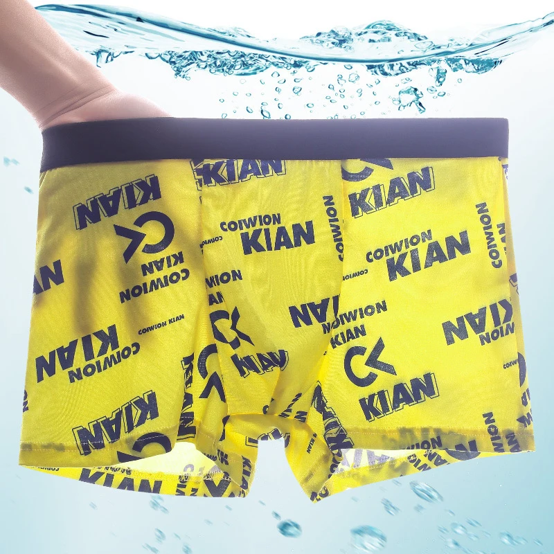 4 Pcs/Lot New Men's Underwear Ice Silk Soft And Comfortable Breathable Printing Trend Sexy Men Boxer Briefs