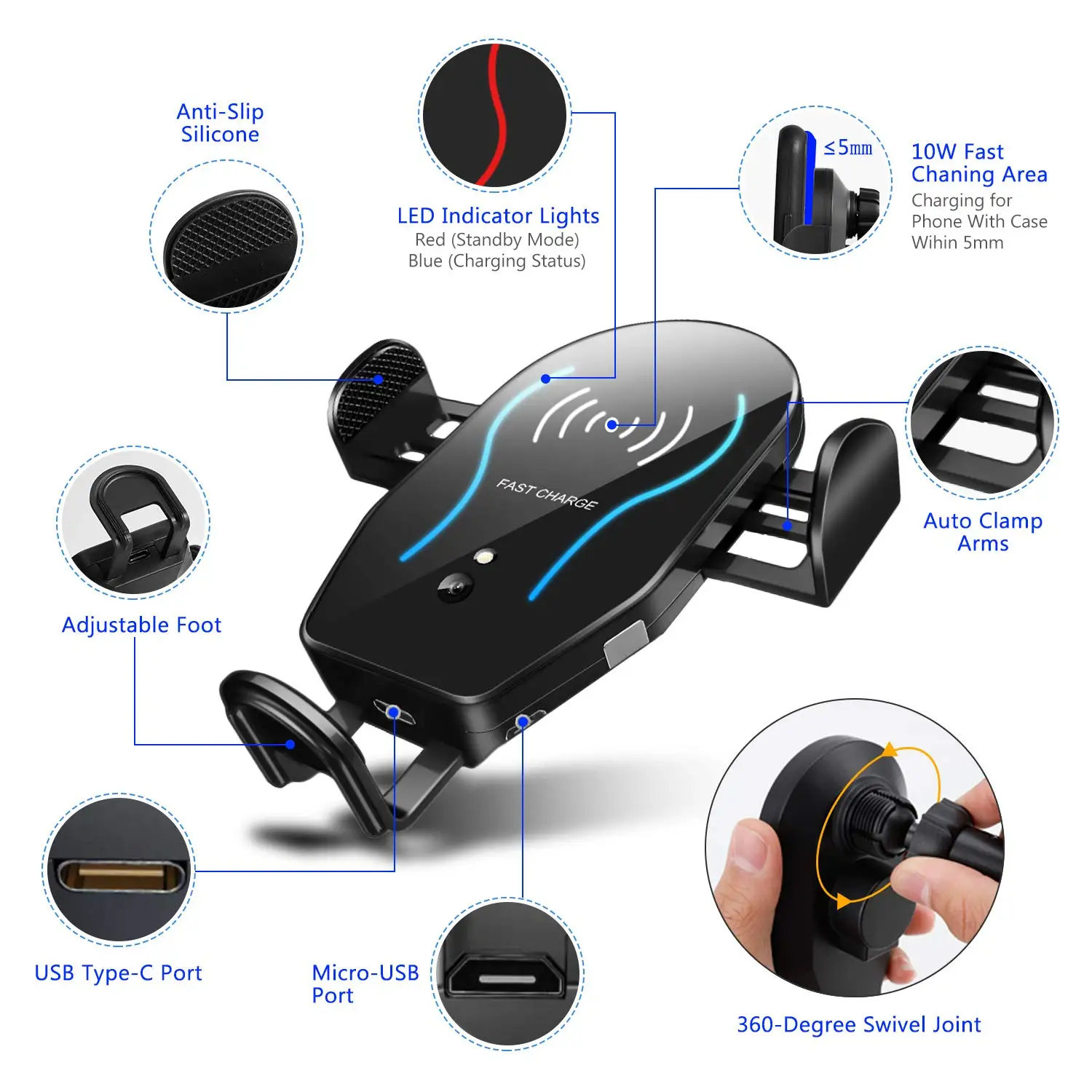 Auto-Clamping 10W Qi Fast Wireless Charging for Ulefone Armor 7E 7 6S 6E 6 5 Power 5S X QC 3.0 Car Charger | Мобильные телефоны и