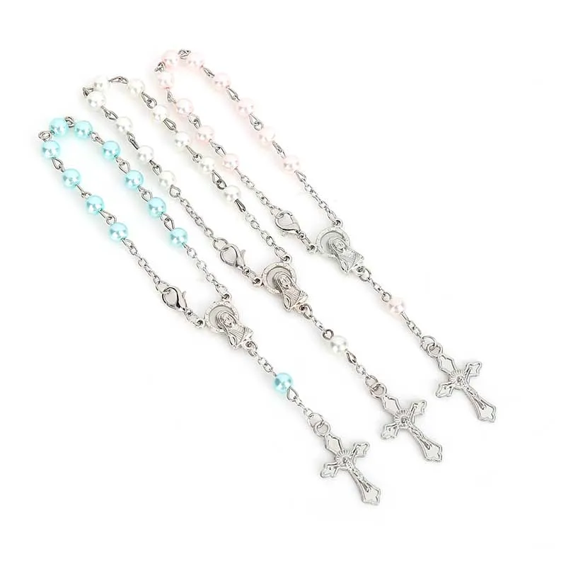 60 pieces / religious gifts pink pearl rosary sacrament bracelet baby child souvenir ten years mini | Украшения и аксессуары