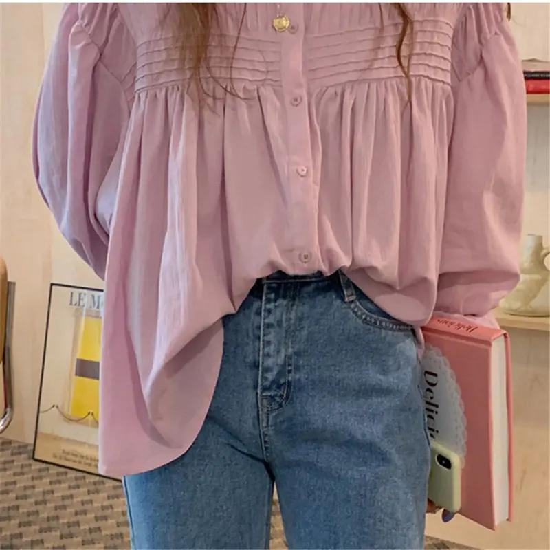 Свободные повседневные топы HziriP фиолетово-розовые женские блузки в офисном