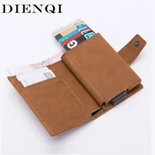 DIENQI Credit Card Holder Men Women Metal RFID Anti-magnetic Vintage Aluminium Crazy Horse PU Leather Card Wallet Coin Purses