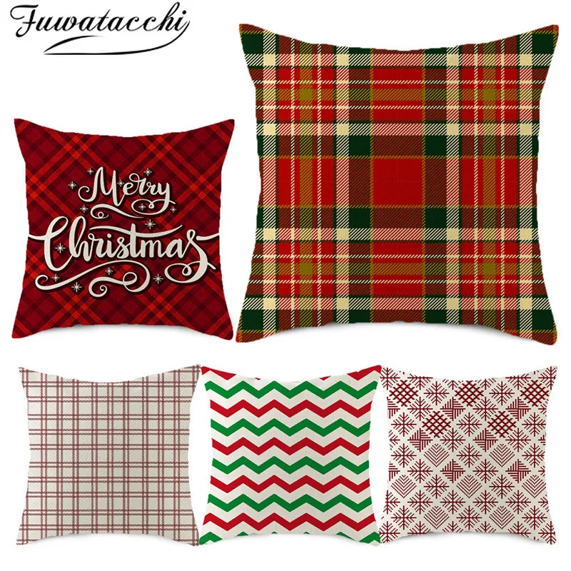 Рождественский подарок Fuwatacchi наволочка льняная в красную клетку с