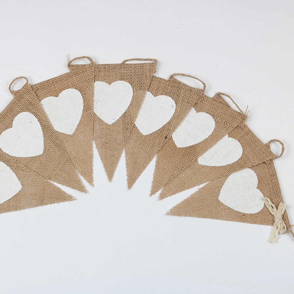 

2.8m 8 Flags Love Heart Linen Bunting Flags Burlap Lace Pennant Party Garland Wedding Decoration Banners