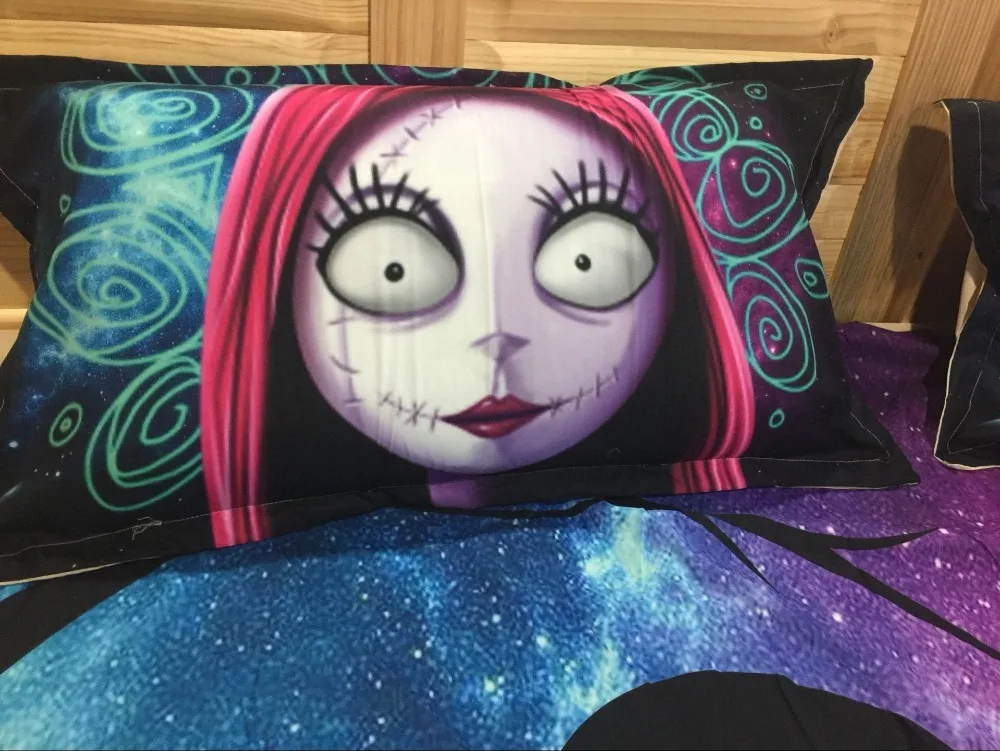 

Nightmare Before Christmas Duvet Cover Sets Jack and Sally Valentine's Day Rose Decor 100% Microfiber Galaxy Bedding Set 3pcs