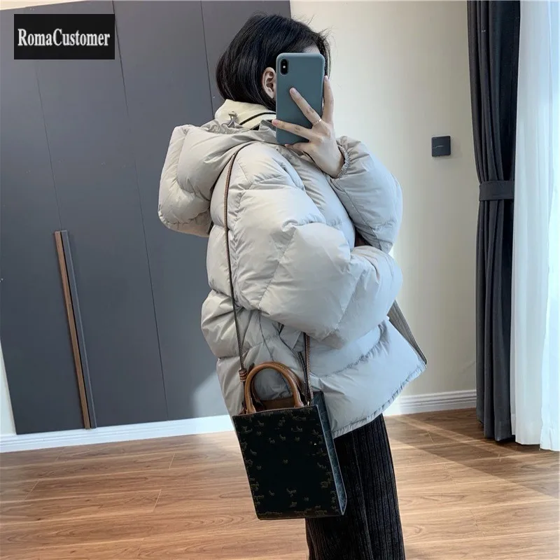 

Womens Winter New Warm Windproof Waterproof 90% White Goose Down Jacket Hooded Thicken Casual Elegant Korean Female Coat