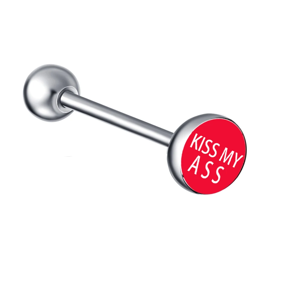 kiss my adss TIANCIFBYJS из нержавеющей стали 14 г металлический пирсинг для тела логотип кольца для сосков спиральные украшения для пирсинга украшение-серьга для тела для женщин мужчин 1 шт. или 1 комплект - Окраска металла: kiss my adss