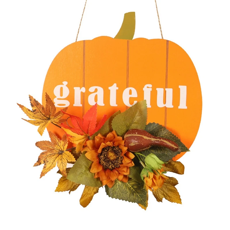 

Thanksgiving Decoration Garland Pumpkin Bell Wall Hanging Simulation Maple Autumn Color House Wooden Pendant