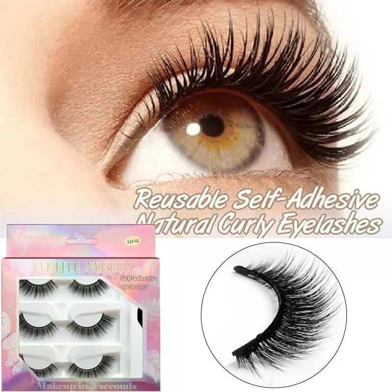 

3Pairs Glue Free Eyelashes Self-adhesive Reusable Lashes Extension 3 Seconds to Wear Natural Convenient Fake Eyelashes