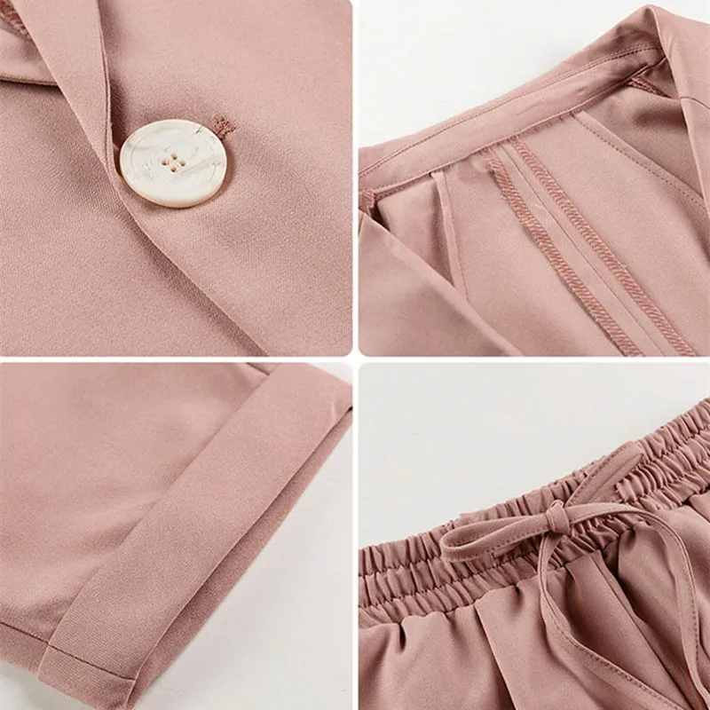 

Advanced suits classy two-piece Casual Loose plus size solid sets womenkorean fashion pocket Button top+High Waist Length pant
