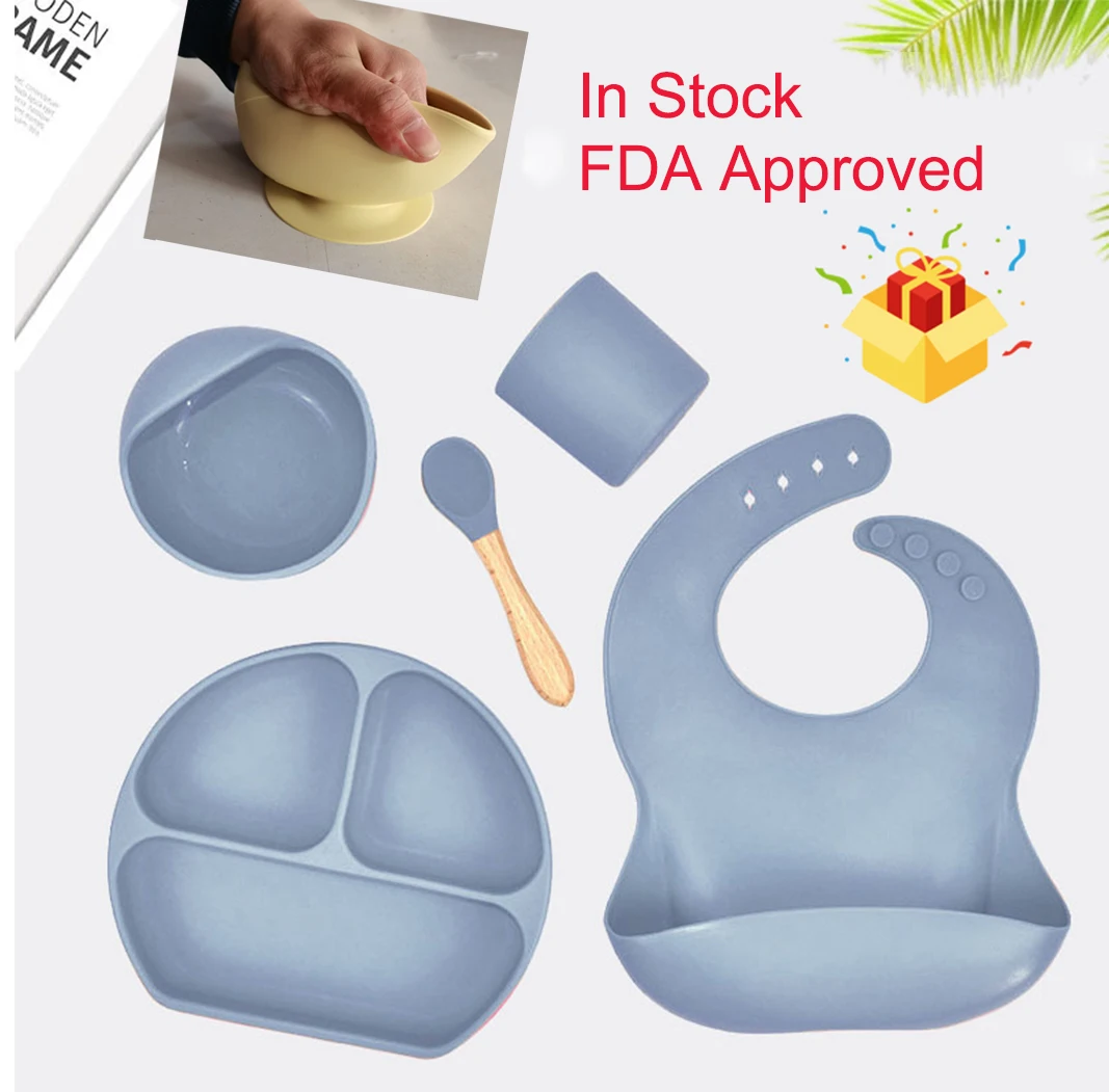 

5 Pcs Silicone Feeding Dinnerware Dinner Set Suction Tableware Platte Plate Bowls Platos Para Bebé Baby Dishes Cup Spoon Bib