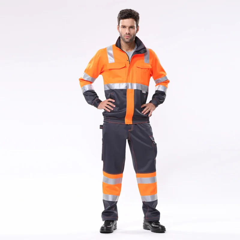 Orange Jacket Pants Мужская Двухцветная Рабочая куртка и брюки карго, рабочая куртка, рабочие брюки, защитный костюм с светоотражающими лентами 3M - Цвет: Orange Jacket Pants
