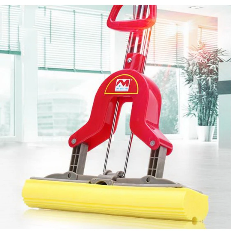 

140216/Household glue cotton mops/Fold Squeeze Water Sponge Mop, Stainless Steel Rod Rubber Can Stretch Cotton Absorbent Mop,