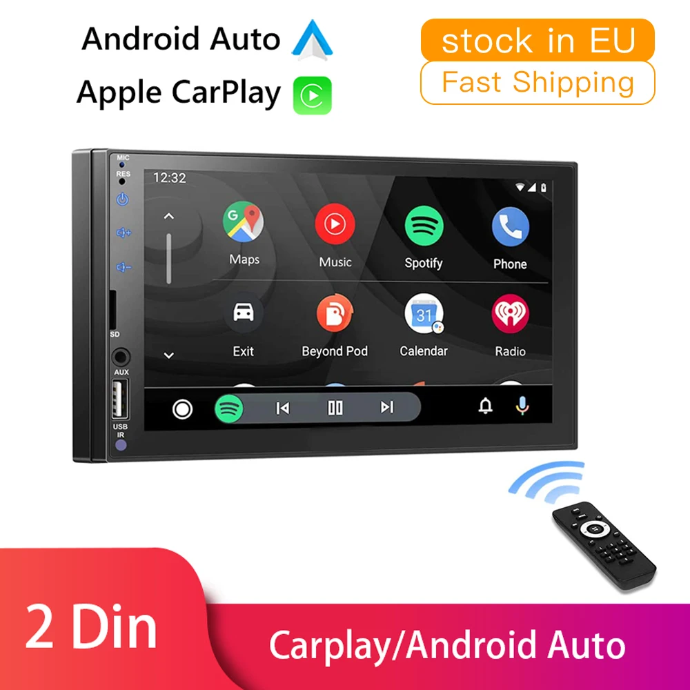 

2 Din Carplay Car Radio Bluetooth Android Auto Stereo Receiver 7" Touch Screen MP5 Player USB ISO Audio System Headunit