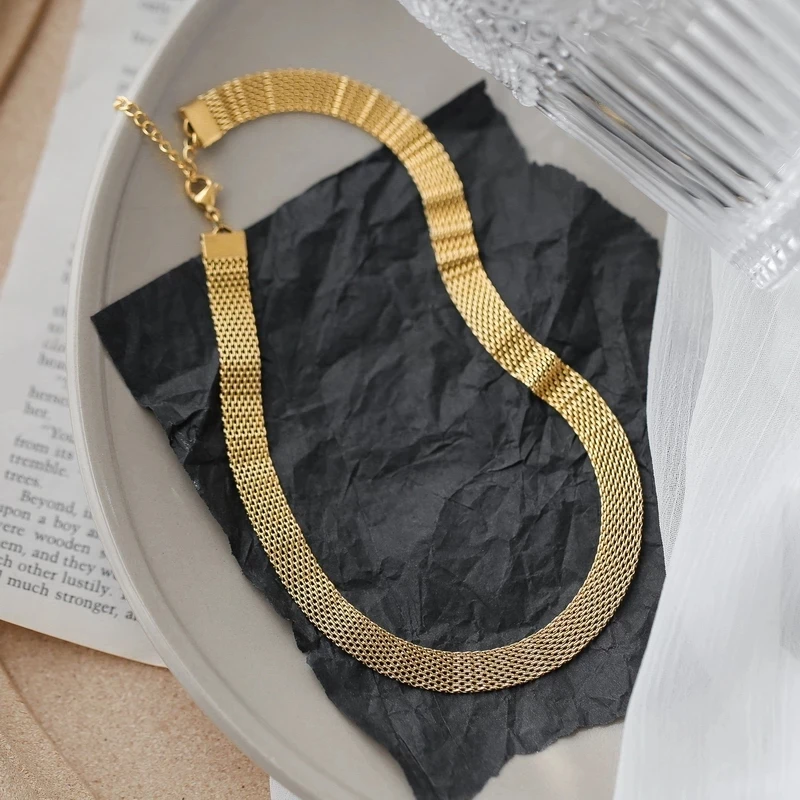 

YUN RUO 2021 18 K Gold Plating Rayon Mesh Choker Necklace Fashion 316 L Titanium Steel Jewelry Woman Birthday Gift Never Fade