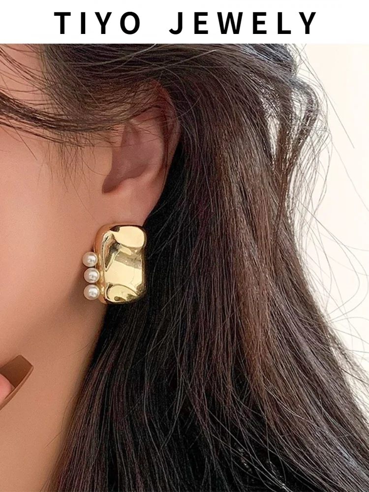 

TIYO S925 needle Modern Jewelry Pearl Earring Popular Design Asymmetrical Geometric Drop Earrings For Women Accessories