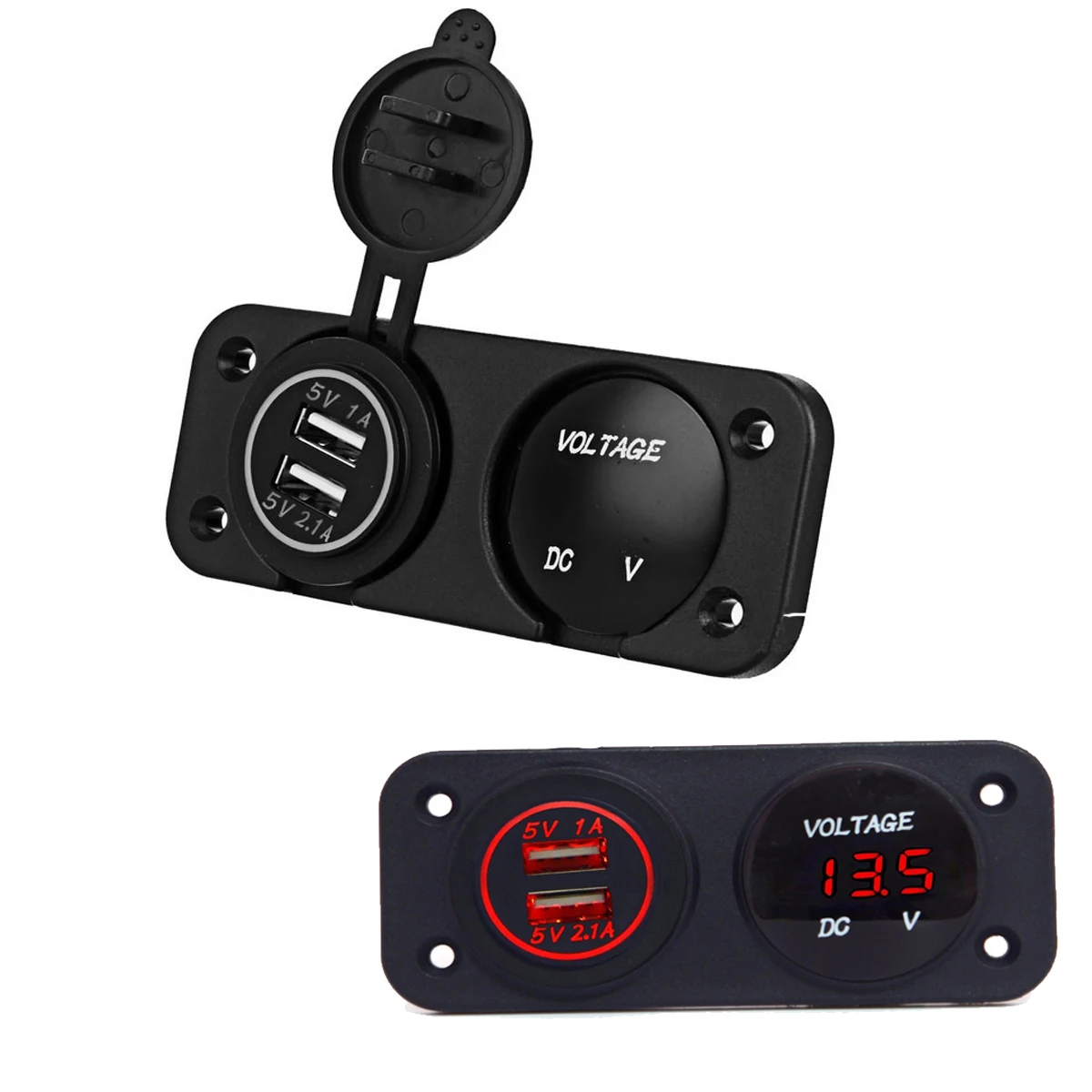 DC 12V - 24V светодиодный цифровой вольтметр + двойной USB разъем питания панель 2.1A/1A