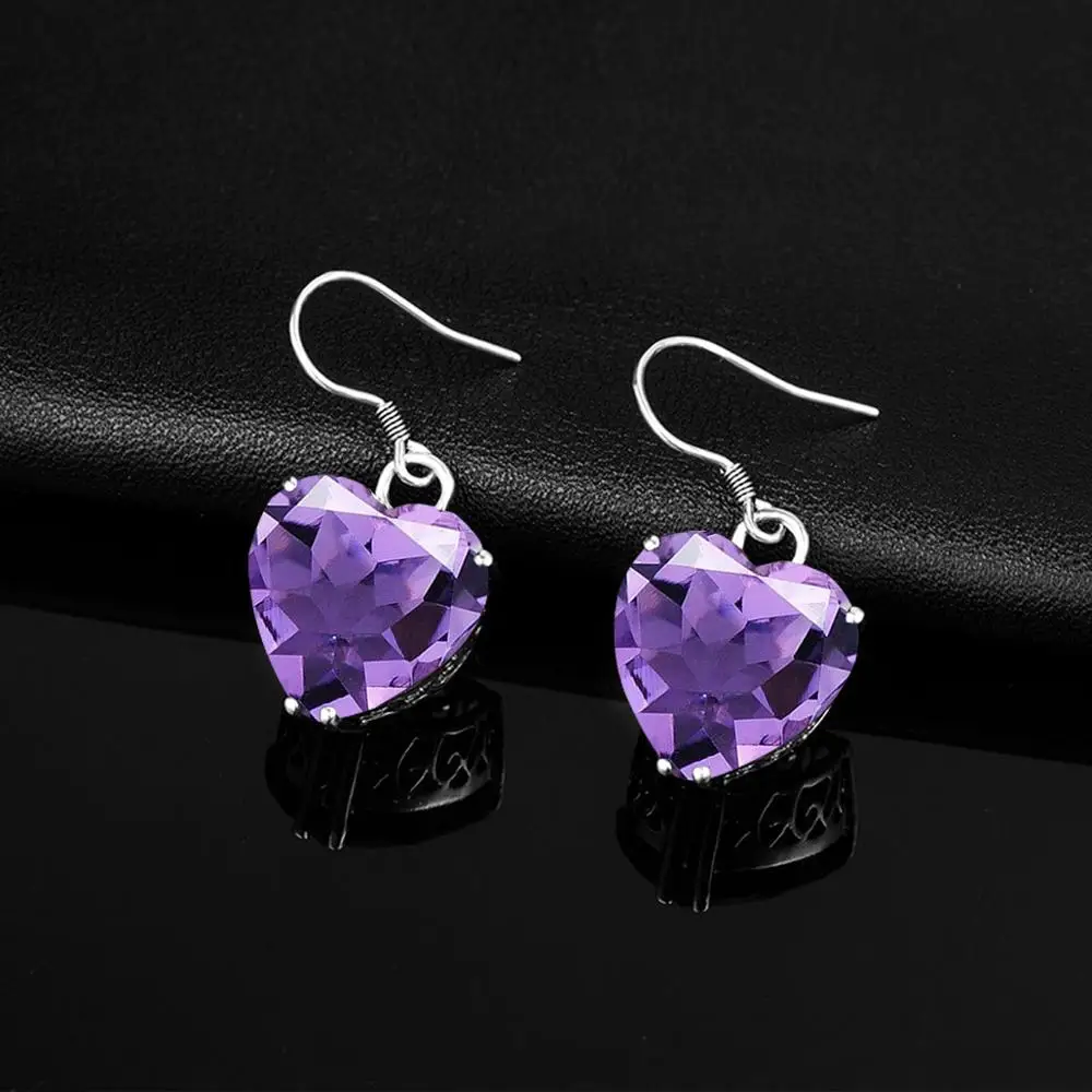 

Silver 925 Jewelry Set For Women Trendy Elegant Amethyst Heart Ring Earring Pendant Silver Jewelry Wedding Bridal Accessories