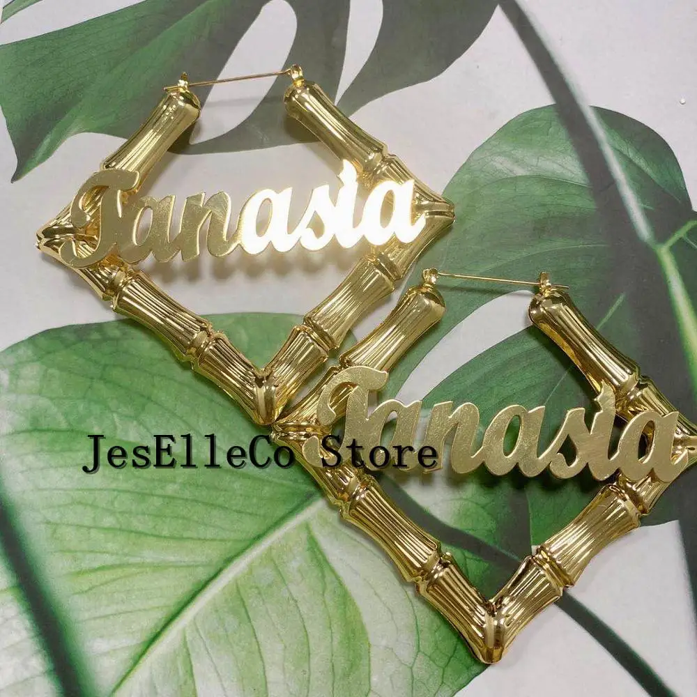 Именные серьги на заказ в форме нержавеющей стали именные бамбуковый стиль