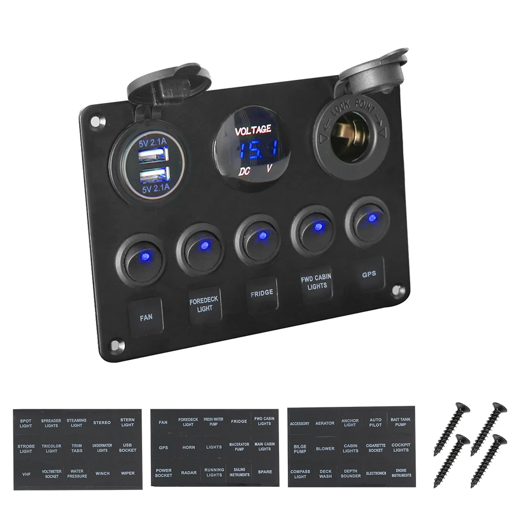 

Digital Voltmeter Dual USB Port 12V Outlet Combination Waterproof Car Marine LED Rocker Switch Panel