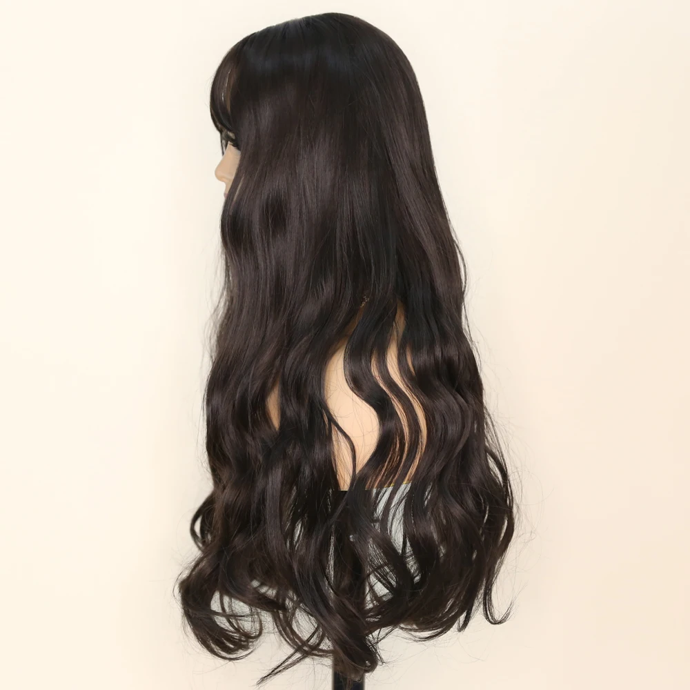 Synthetic Wigs for Women Long Wavy Wig with bangs Grey/Black color 2 Cosplay Party Daily High Temperature Fiber Full Mechanism