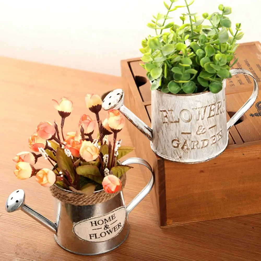 

Vintage Metal Iron Flower Watering Barrel Retro Flower Succulent Pot Plant Bucket Home Ornaments Desktop Decoration Photo