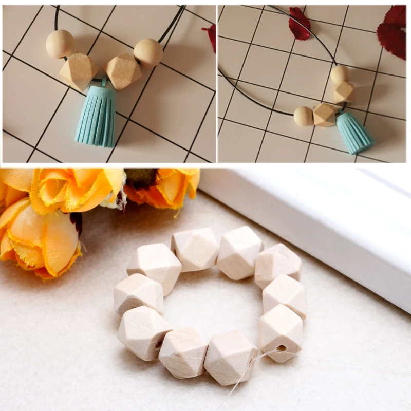

10pcs Wooden Geometric Natural Unfinished Beads For Jewelry Necklace Making 20mm