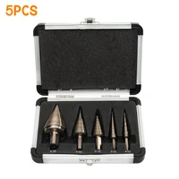 5pcs metricinch hss cobalt step drill bit set multiple hole 50 sizes brocas with aluminum case for woodworking tools