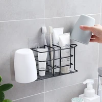 wall mounted shower shelves metal storage rack toothpaste toothbrush holders punch free cup shelf kitchen bathroom accessories