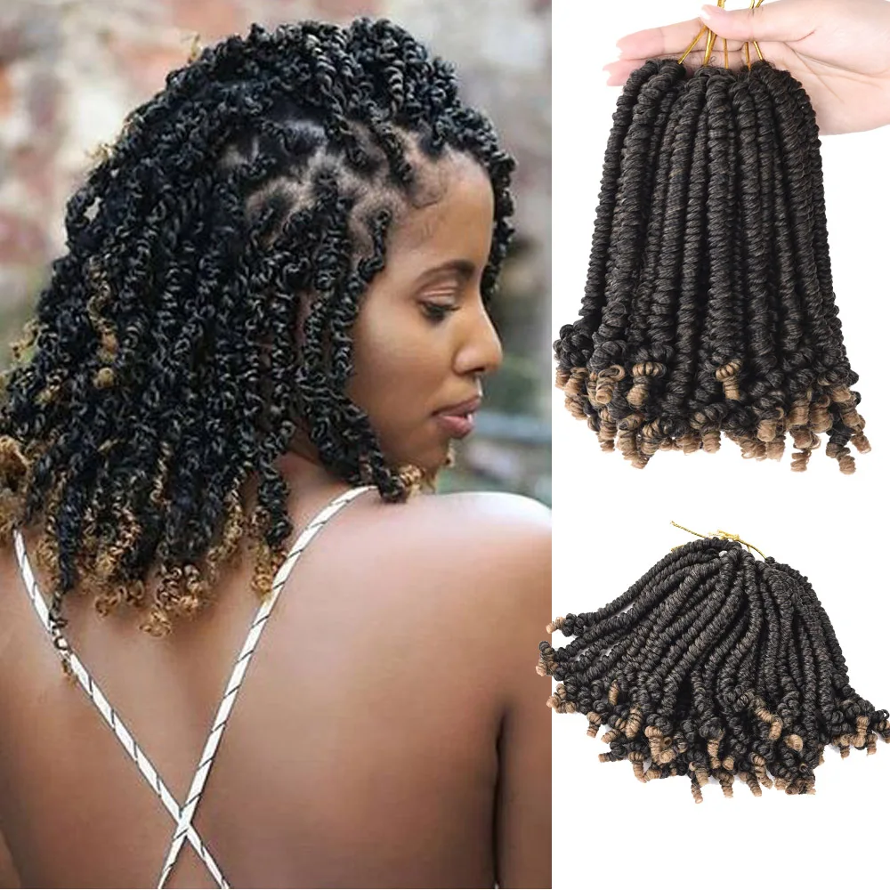 Spring Twist Corchet Hair Pre-twisted 8 inch Bomb Fluffy Synthetic Pre looped Passion Crochet Braids 20 Roots/pack |