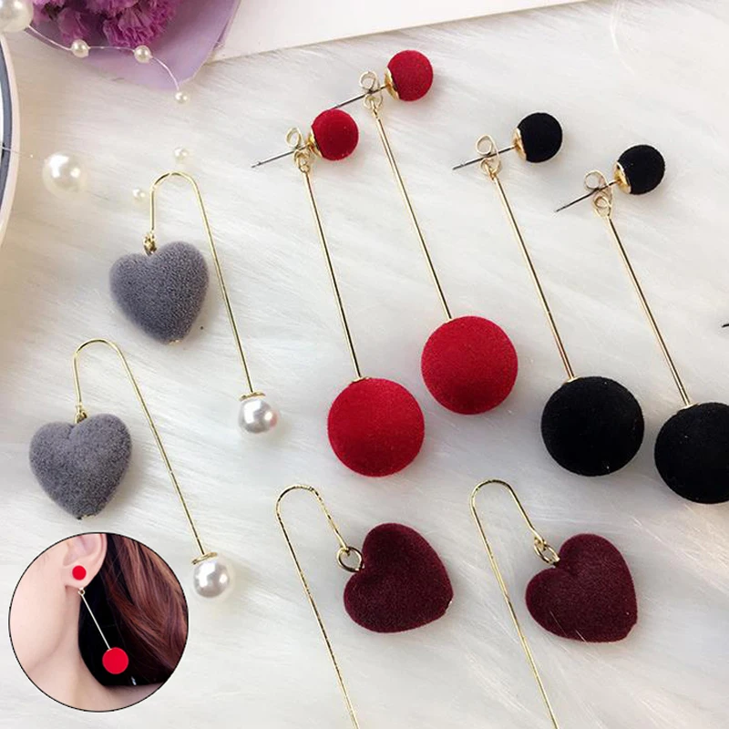 Модные серые синие серьги с плюшевыми шариками для женщин корейские