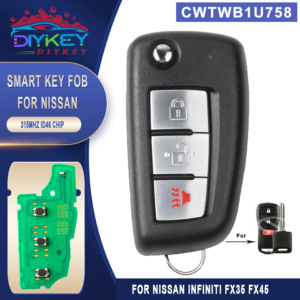 

DIYKEY KBRASTU15 CWTWB1U758 Upgraded 315MHz ID46 Chip Keyless Entry Remote Key Fob for Nissan , for Infiniti