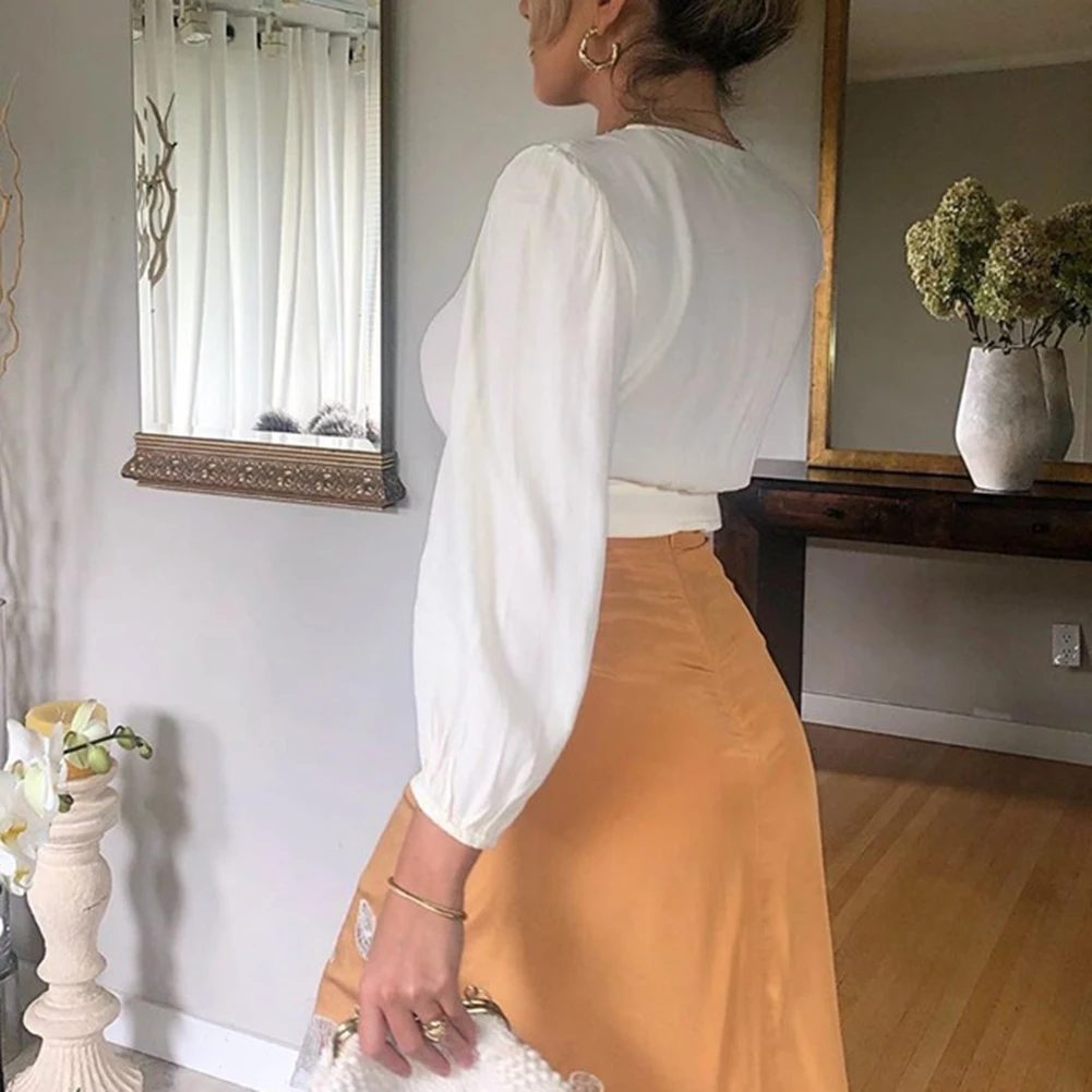 Женская прозрачная блузка с V-образным вырезом и длинным рукавом | одежда