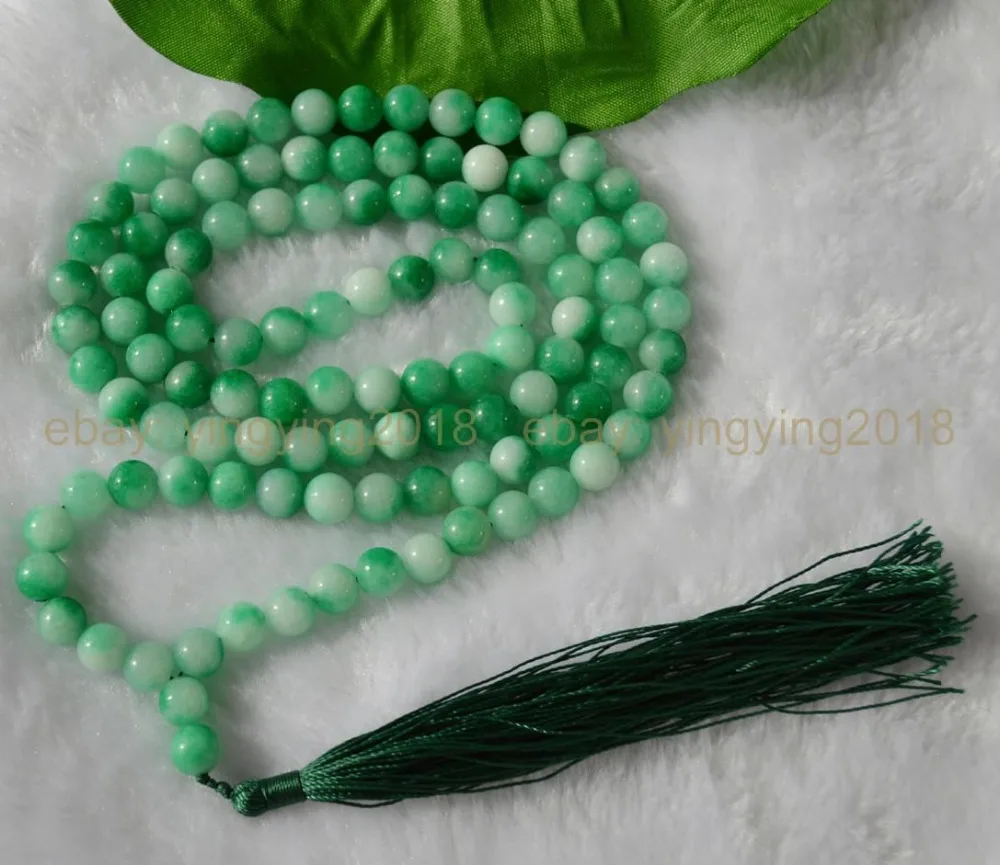 

Hot sell Fast SHIPPING Hot sale 8mm Natural Green Jade Tibet Buddhist 108 Prayer Beads Mala Necklace