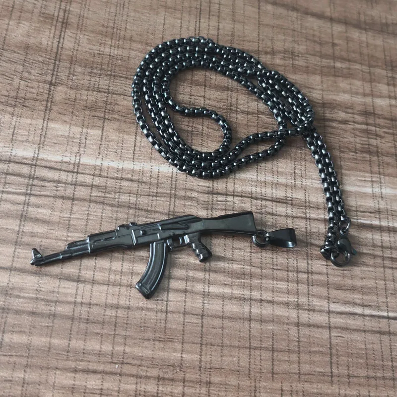 Ожерелье мужское из нержавеющей стали с подвеской в виде пистолета АК 47 |
