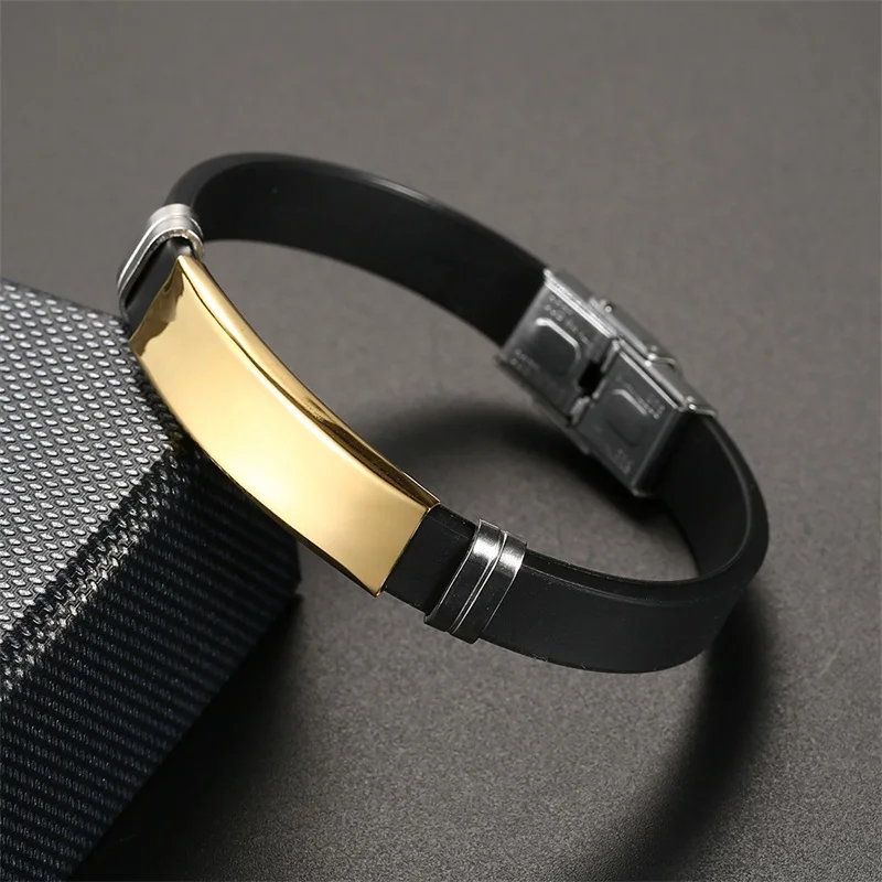Модный кожаный браслет для мужчин черный из нержавеющей стали с логотипом сделай