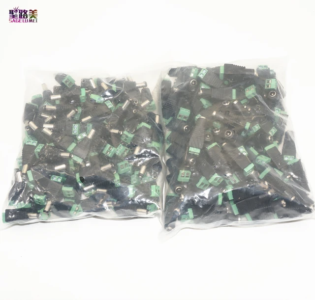 Cctv camera 5050 3528 single color led strips 100pcs/pack female dc power adapter plug 5.5mm x 2.1mm male connector easy