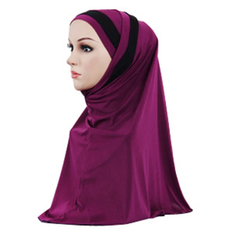 

Islamic Women Muslim Hijab Jersey Turban Double Color Splicing Scarf Hijab Head Wrap Underscarf Cap Instant Head Scarf