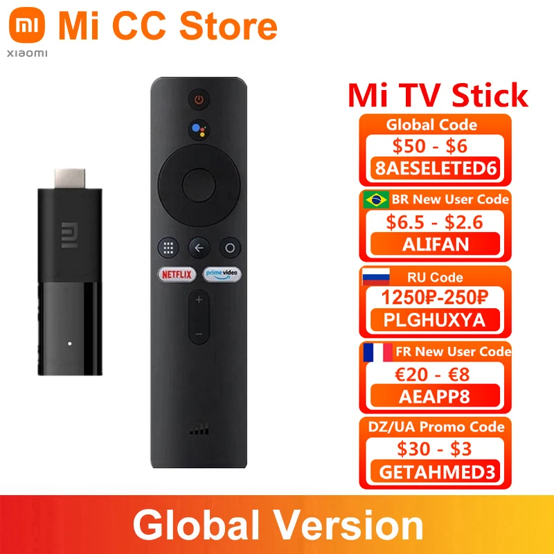 

Global Version Xiaomi Mi TV Stick Quad Core HDR 1GB RAM 8GB ROM Bluetooth-compatible Wifi Netflix TV Dongle Google Assistant
