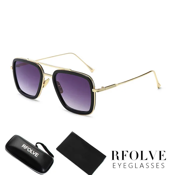 C10 Gold Frame Gray Роскошные модные Мстители, Тони Старк, стиль полета, мужские солнцезащитные очки, квадратные, фирменный дизайн, солнцезащитные очки Oculos, Ретро стиль, мужские, Железный человек 3 - Цвет линз: C10 Gold Frame Gray
