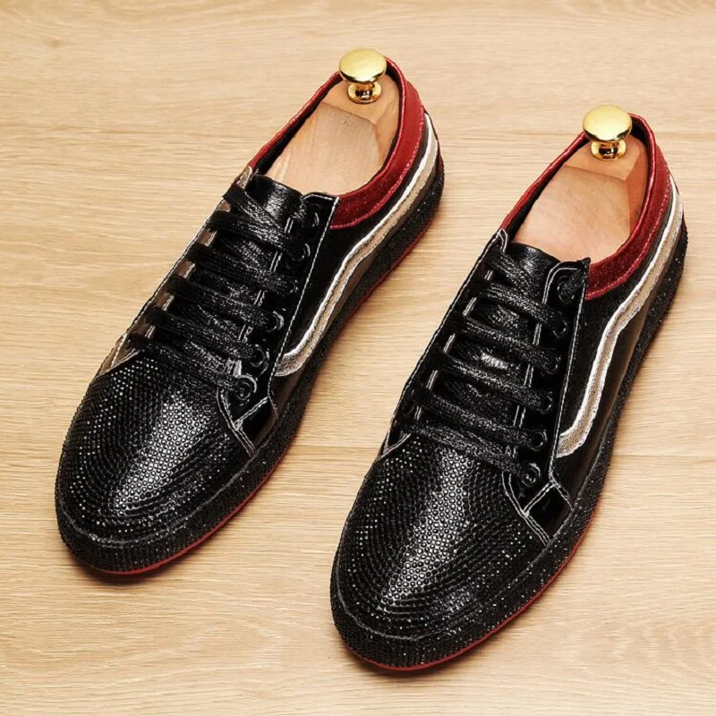 Мужские Блестящие модные кроссовки стразы из ПУ кожи со шнуровкой обувь для