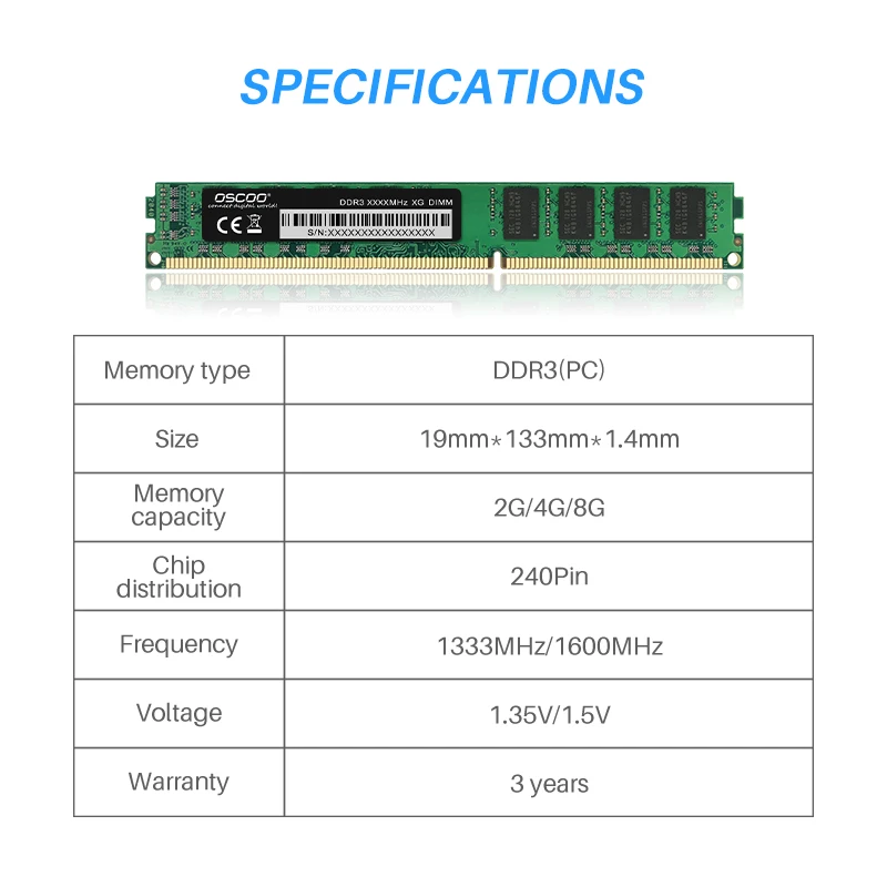 OSCOO DDR3 RAM 1600MHZ 4GB 8GB DDR Rams For Desktop SDRam Longdimm | Компьютеры и офис