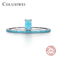 colusiwei 925 sterling silver vintage crown finger rings for women stackable turquoise rings band anniversary fine jewelry